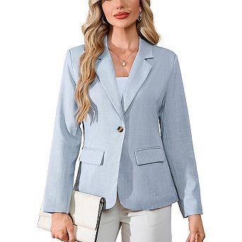 Women's Single Button Blazer Belted Waist Tailored Solid Color Elegant Jacket
