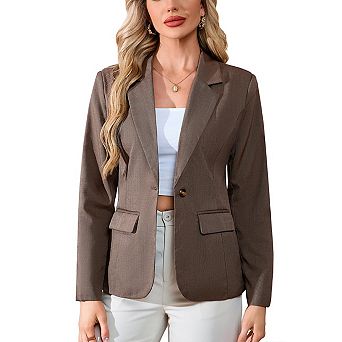 Women's Single Button Blazer Belted Waist Tailored Solid Color Elegant Jacket