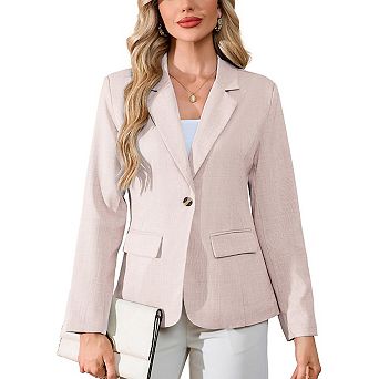Women's Single Button Blazer Belted Waist Tailored Solid Color Elegant Jacket