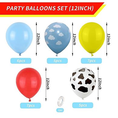 31 Pcs 12 Inch Balloons in Red Blue Yellow and Cow Print for Party