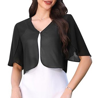 Chiffon Bolero Shrugs for Women's Ruffle Sleeve Open Front Cropped Cardigan for Dress