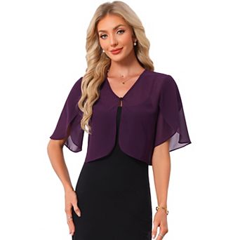 Chiffon Bolero Shrugs for Women's Ruffle Sleeve Open Front Cropped Cardigan for Dress