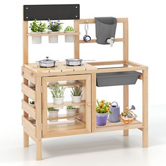 Gymax Mud Kitchen Kids Pretend Play Kitchen Toy Set Outdoor Wooden Kitchen Playset