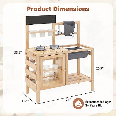 Gymax Mud Kitchen Kids Pretend Play Kitchen Toy Set Outdoor Wooden Kitchen Playset