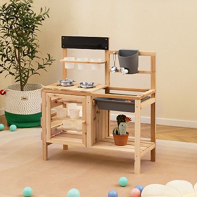 Gymax Mud Kitchen Kids Pretend Play Kitchen Toy Set Outdoor Wooden Kitchen Playset