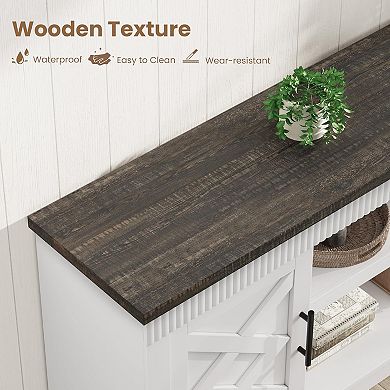 Farmhouse TV Stand with 2 Doors & Open Shelf, Rustic Fluted Console for Living Room