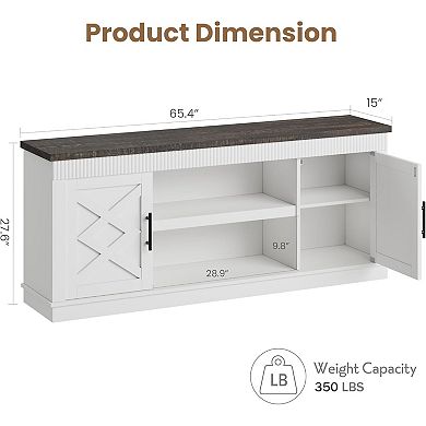 Farmhouse TV Stand with 2 Doors & Open Shelf, Rustic Fluted Console for Living Room