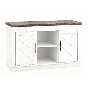 Farmhouse TV Stand with 2 Doors & Open Shelf, Rustic Fluted Console for Living Room