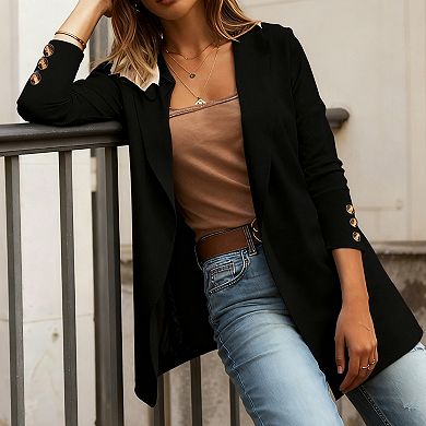Women's Longline Tailored Blazer Notch Lapel Slim Fit Suit Jacket