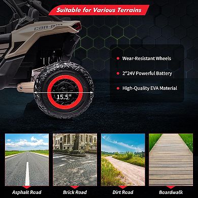 Can-Am 2-Seater 24V Kids UTV,4WD, 4x200W Motors & Parent Remote