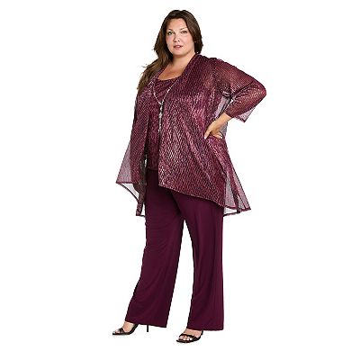 Plus Size R&M Richards 3-Pc. Sequin Duster, Top & Pants Set