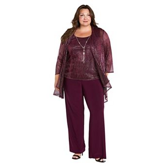 Plus Size R&M Richards 3 pc Sequin Duster, Top & Pants Set