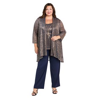 Plus Size R&M Richards 3 pc Sequin Duster, Top & Pants Set