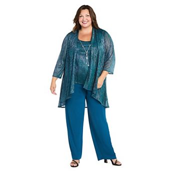 Plus Size R&M Richards 3 pc Sequin Duster, Top & Pants Set