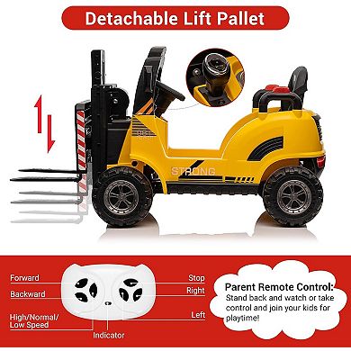 12V Kids Ride-On Forklift with Remote Control, Liftable Fork & Pallet