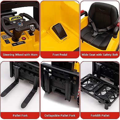 12V Kids Ride-On Forklift with Remote Control, Liftable Fork & Pallet
