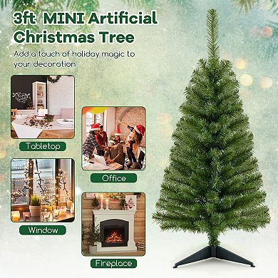 Gymax 3ft Unlit Artificial Christmas Halloween Mini Tree Black w/Plastic Stand