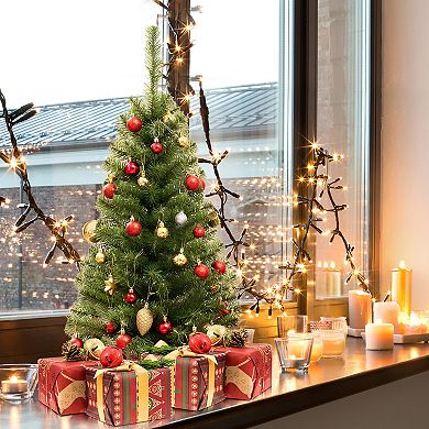 Gymax 3ft Unlit Artificial Christmas Halloween Mini Tree Black w/Plastic Stand