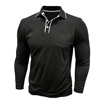 Men's Long Sleeve Collared T-Shirt Casual Polo Shirt for Office Business