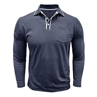 Men's Long Sleeve Collared T-Shirt Casual Polo Shirt for Office Business