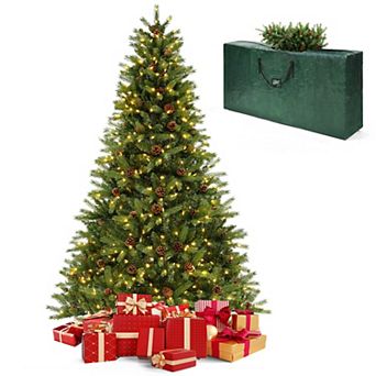Gymax 7 FT Pre-Lit New PE & PVC Christmas Tree 3-Minute Quick Shape with Storage Bag