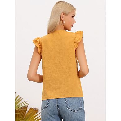 Summer Tops for Women's Ruffle Cap Sleeve Tie Neck Button Front Casual Blouses