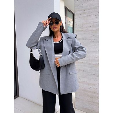 Women's Casual Blazers Open Front Long Sleeve Lapel Collar Work Office Jacket