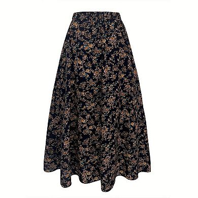 Women's Printed A-Line Maxi Skirt, Casual Flowy Beach Skirt with Elastic Waist