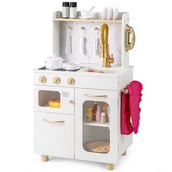 Gymax Kids Kitchen Set Pretend Play Kitchen w/ Stoves & Faucet & Sink & Telephone