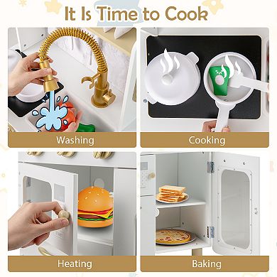 Gymax Kids Kitchen Set Pretend Play Kitchen w/ Stoves & Faucet & Sink & Telephone