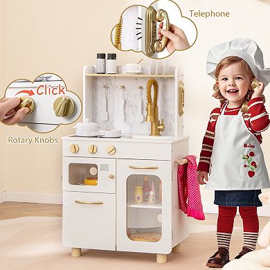 Gymax Kids Kitchen Set Pretend Play Kitchen w/ Stoves & Faucet & Sink & Telephone