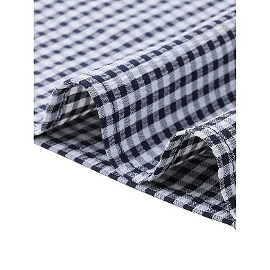 Gingham Dress for Women's Summer Casual V Neck Short Sleeve Tie Bow Decor Midi Dresses