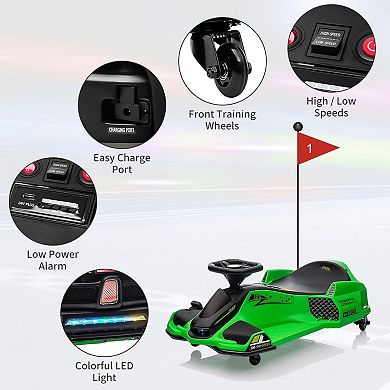 24V Electric Drift Kart for Kids, 180W Brushless Motor, 7.5 MPH Ride-On Toy for Ages 8-14