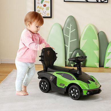 Gymax 3-in-1 Licensed Lamborghini Ride on Push Car Stroller Sliding Car w/ Sound Green