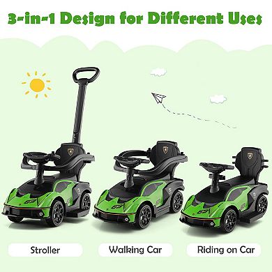 Gymax 3-in-1 Licensed Lamborghini Ride on Push Car Stroller Sliding Car w/ Sound Green