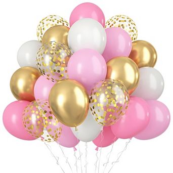 60 pc Pink and Gold Retro Balloons with Metallic Confetti for Girls Baby Shower Birthday
