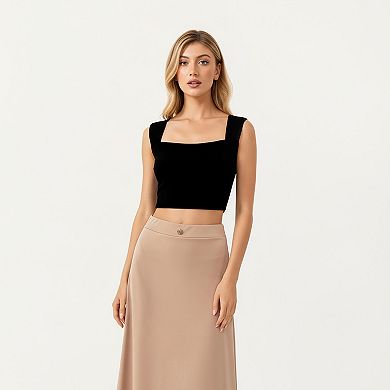 Women’s Layered Midi Skirt with Smooth Satin Finish Soft Flowing Silhouette