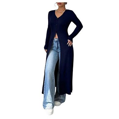 Women's Long Cardigan V Neck Button Down Long Sleeve Ribbed Knit Slit Sweater Casual Going Out Tops