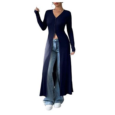 Women's Long Cardigan V Neck Button Down Long Sleeve Ribbed Knit Slit Sweater Casual Going Out Tops