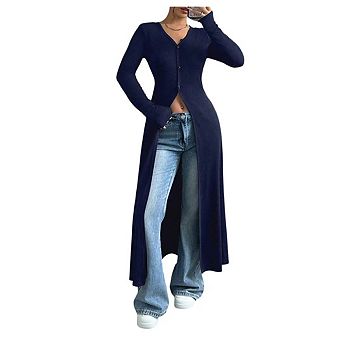 Women's Long Cardigan V Neck Button Down Long Sleeve Ribbed Knit Slit Sweater Casual Going Out Tops