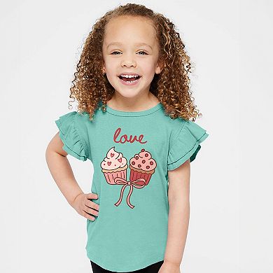 Love Cursive Cupcakes Coquette - Flutter Sleeve Graphic T-Shirt