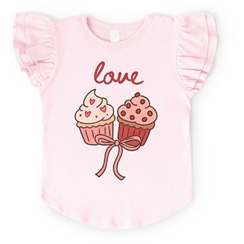 Love Cursive Cupcakes Coquette - Flutter Sleeve Graphic T-Shirt