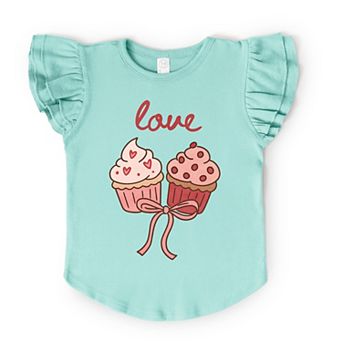 Love Cursive Cupcakes Coquette - Flutter Sleeve Graphic T-Shirt