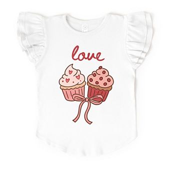Love Cursive Cupcakes Coquette - Flutter Sleeve Graphic T-Shirt