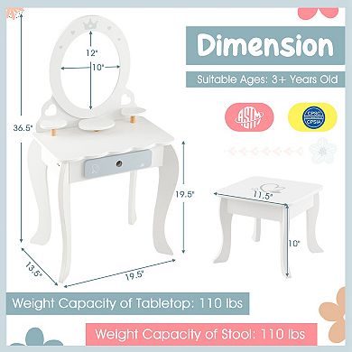 Costway Kids Vanity Set Makeup Table & Chair Sweet Accessories Included Storage Drawer