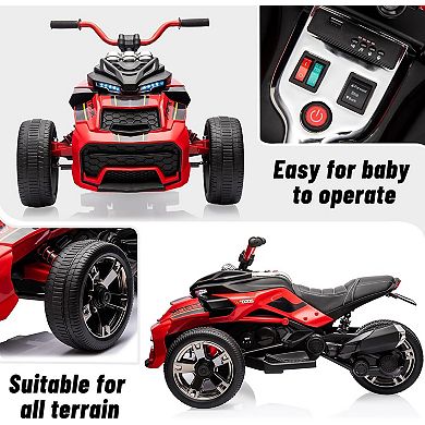 12V Kids Ride-On ATV, 3-Wheeler Electric Toy Car with LED Lights & Music