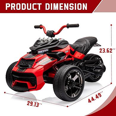12V Kids Ride-On ATV, 3-Wheeler Electric Toy Car with LED Lights & Music