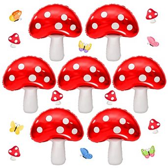 7 pc Large Mushroom Aluminum Foil Balloons for Fun Forest Plant Themed Birthday Party Decor