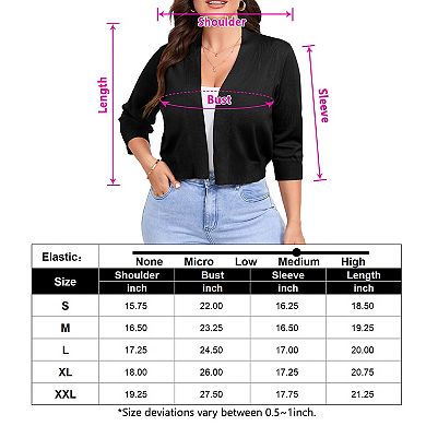 Plus Size Cropped Cardigan Casual 3/4 Sleeve Open Front Knit Sweater Coat