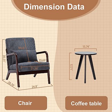 Vintage Mid Century Accent Chair & Coffee Table Set for Living Rooms and Bedroom